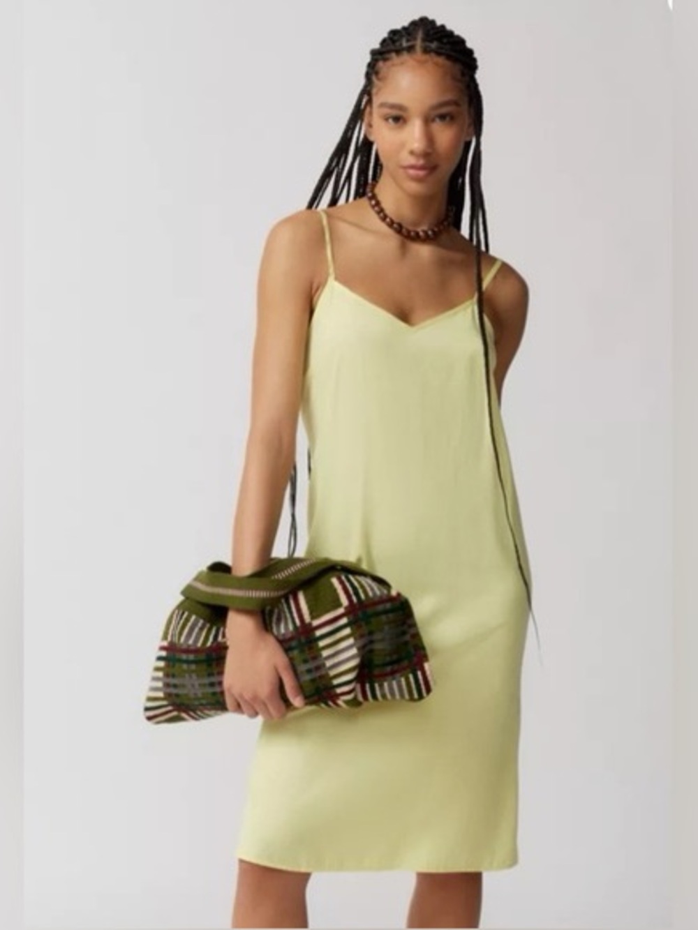 Urban Outfitters Butter Yellow Sleeveless V-Neck Midi Slip Dress Size Small